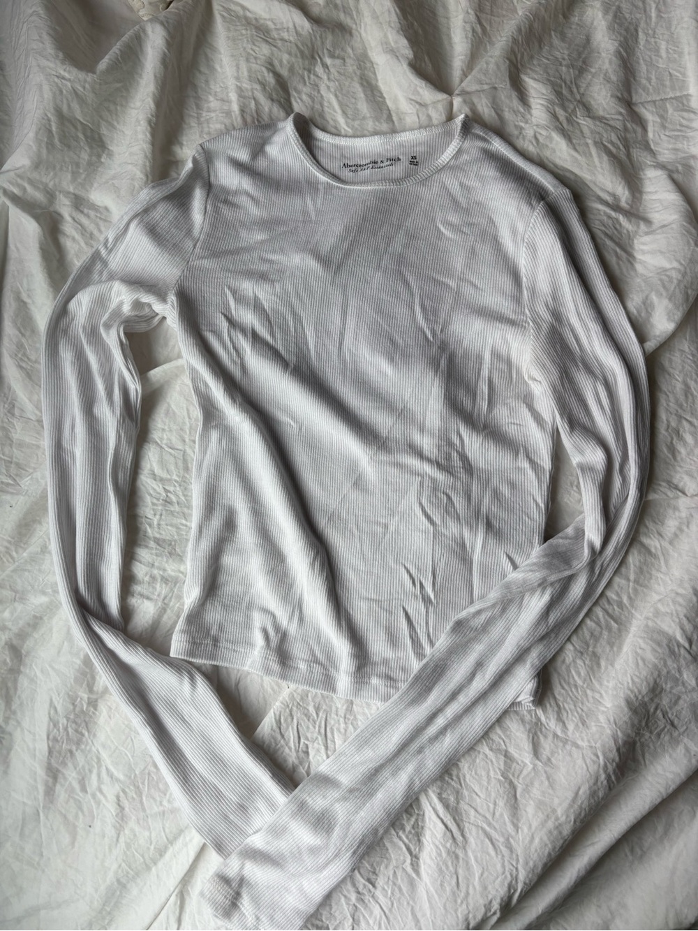 Abercrombie & Fitch White Ribbed Long Sleeve Tee